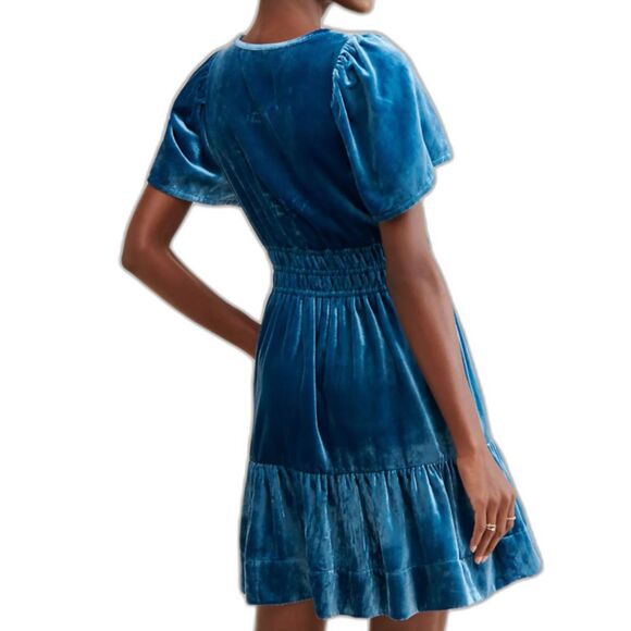 Anthropologie Blue Velvet Mini Dress - Picture 3 of 12